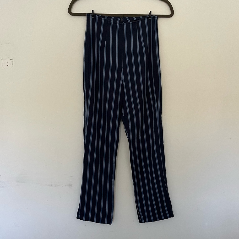 Reformation Blue Striped Straight Leg Slack